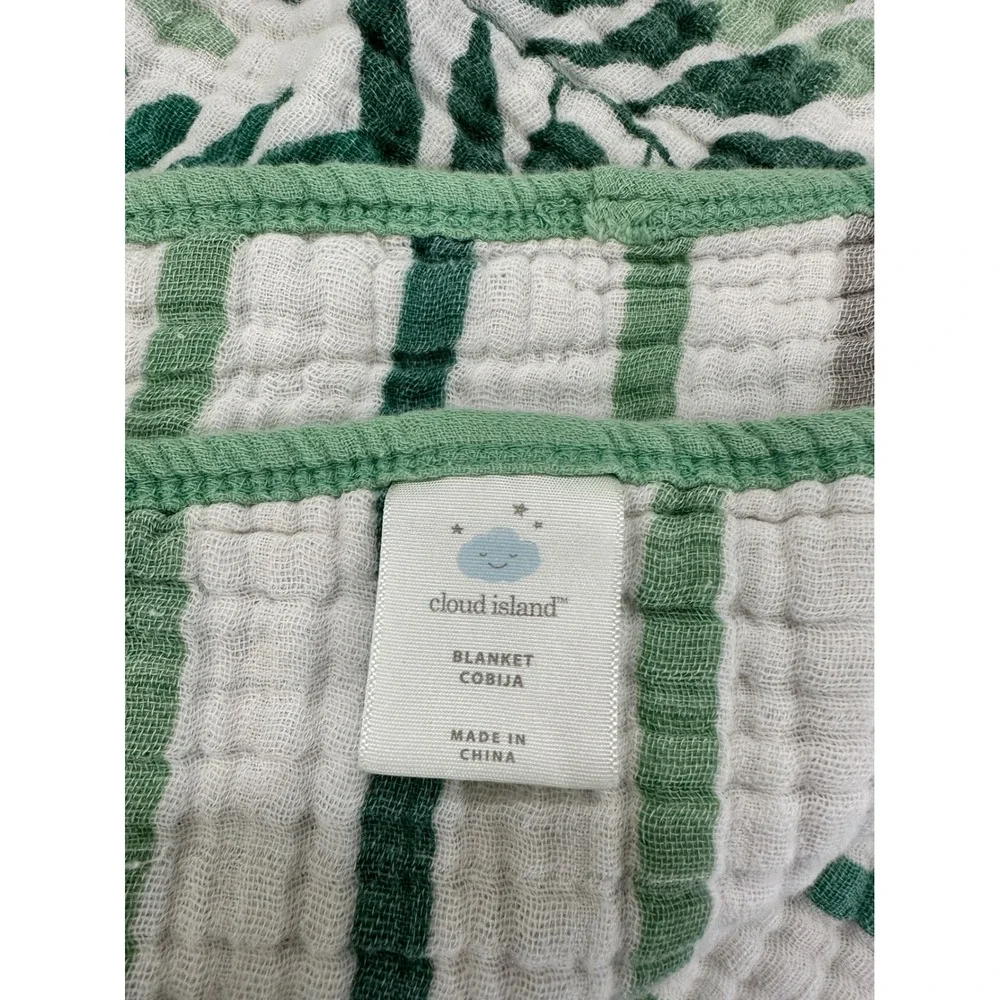 Cloud Island Green Leaf Botanical Striped Muslin Cotton Baby Blanket Quilt